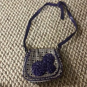 purple/white vera bradley mini purse; barely used and great condition!